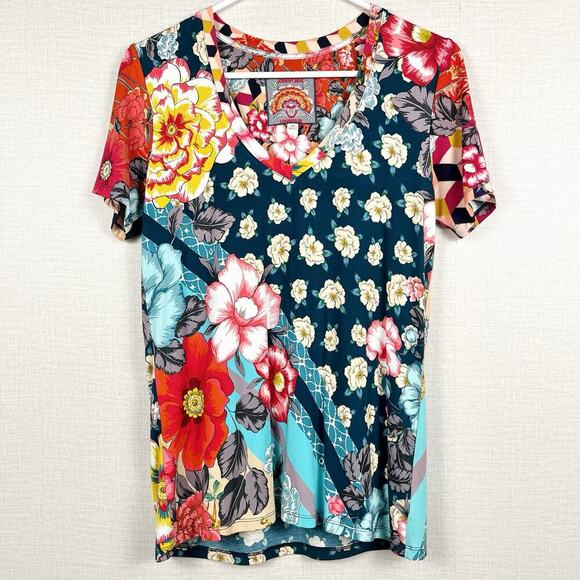 Johnny Was XS Nellie Patchwork Multicolor Short Sleeve Favorite T-Shirt Top - Picture 3 of 6